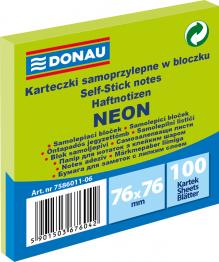 BLOEK SAMOLEPC DONAU 76 x 76 mm, 100 list, neonov zelen