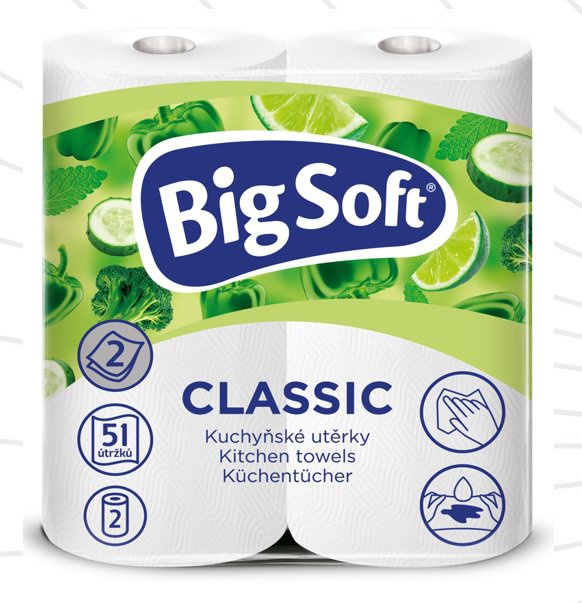 Kuchyňské papírové utěrky Big Soft Classic, 2vrstvé, celulóza, 2 ks