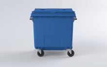 Kontejner na tdn odpad s plochm vkem 1100 l, plastov, modr