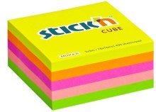 Samolepic� blo�ek kostka Stick'n�by�Hopax, 76�x�76 mm, neon mix, 400�l�stk�