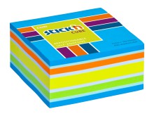 Samolepic� blo�ek kostka Stick'n by Hopax, 76 x 76 mm, neon modr� mix, 400 l�stk�