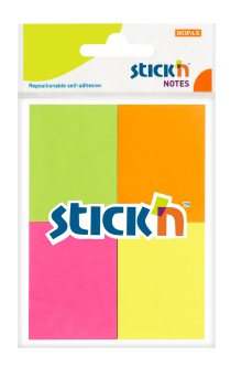 Samolepic� blo�ek Stick'n by Hopax, 38 x 51 mm, neon mix, 4 x 50 l�stk�