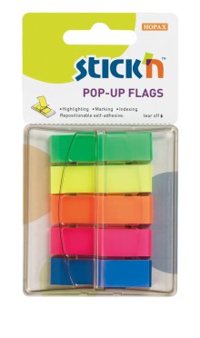 Samolepic� plastov� z�lo�ky Stick'n by Hopax POP-UP, 45 x 12 mm, neon mix, 5 x 40 l�stk�