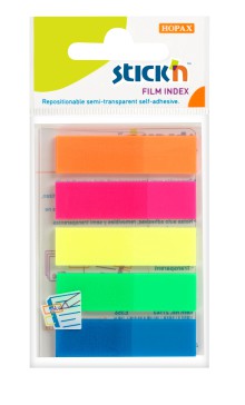Samolepic� plastov� z�lo�ky Stick'n by Hopax, 45 x 12 mm, neon mix, 5 x 25 l�stk�